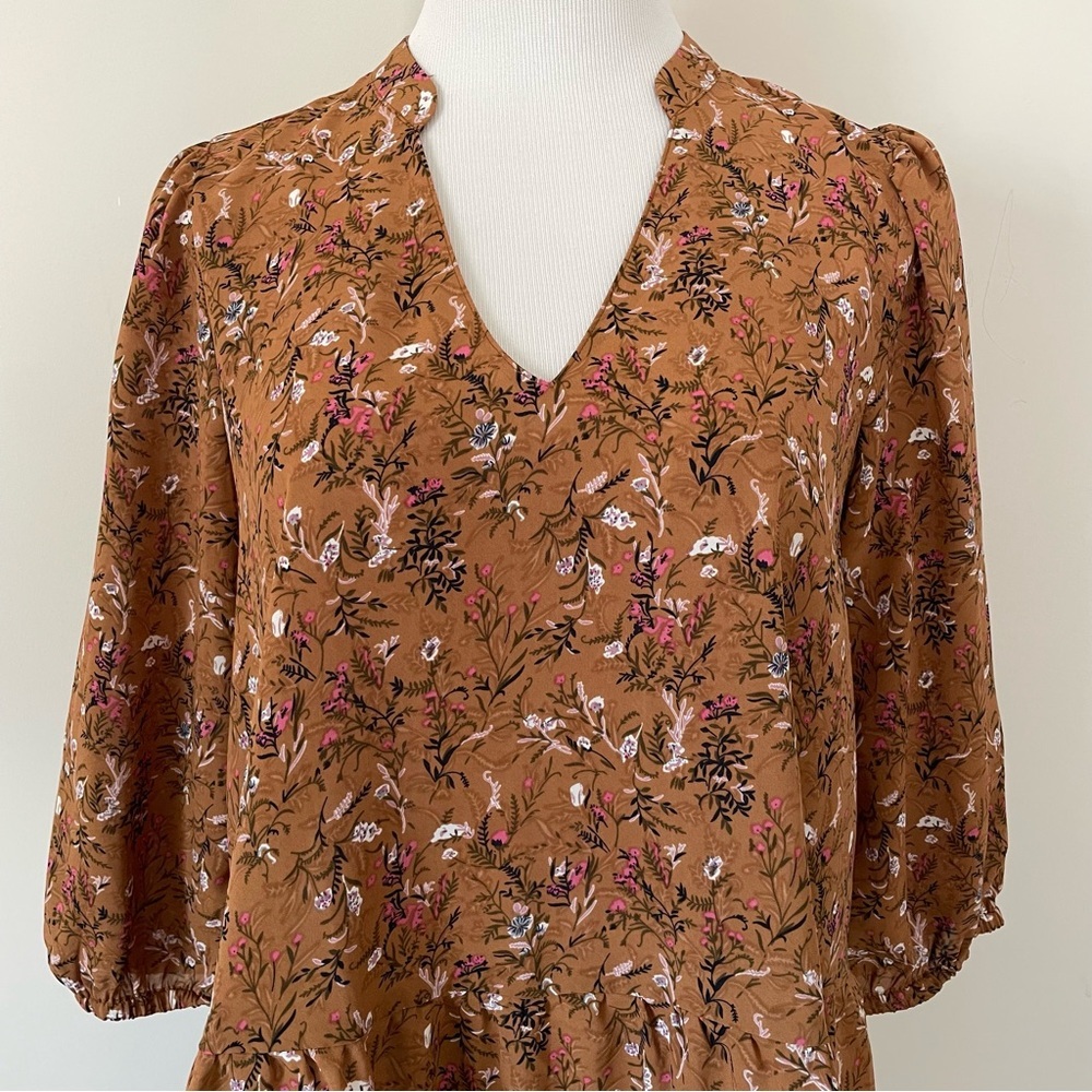 Melloday Floral Boho Brown Women's Short Dress Size Medium - Picture 3 of 15